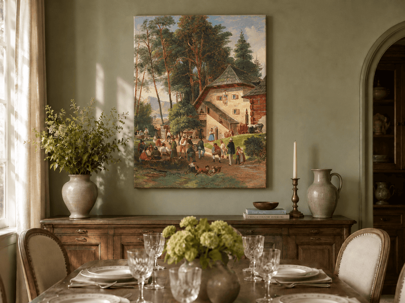 Landscape Oil Painting - Alpine Farmstead Gathering
