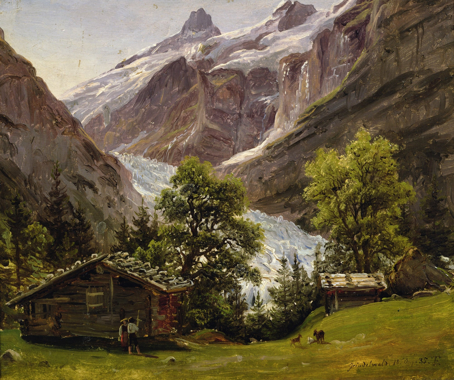Landscape Oil Painting - Alpine Glacier Valley with Swiss Chalet - Oil Painting Haven
