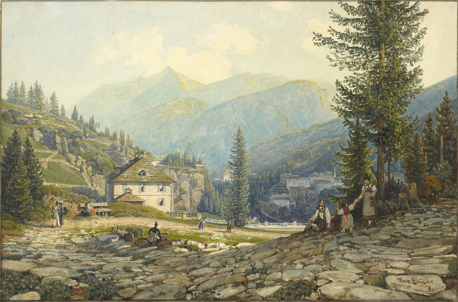 Landscape Oil Painting - Alpine Hot Springs with Mountain View - Oil Painting Haven