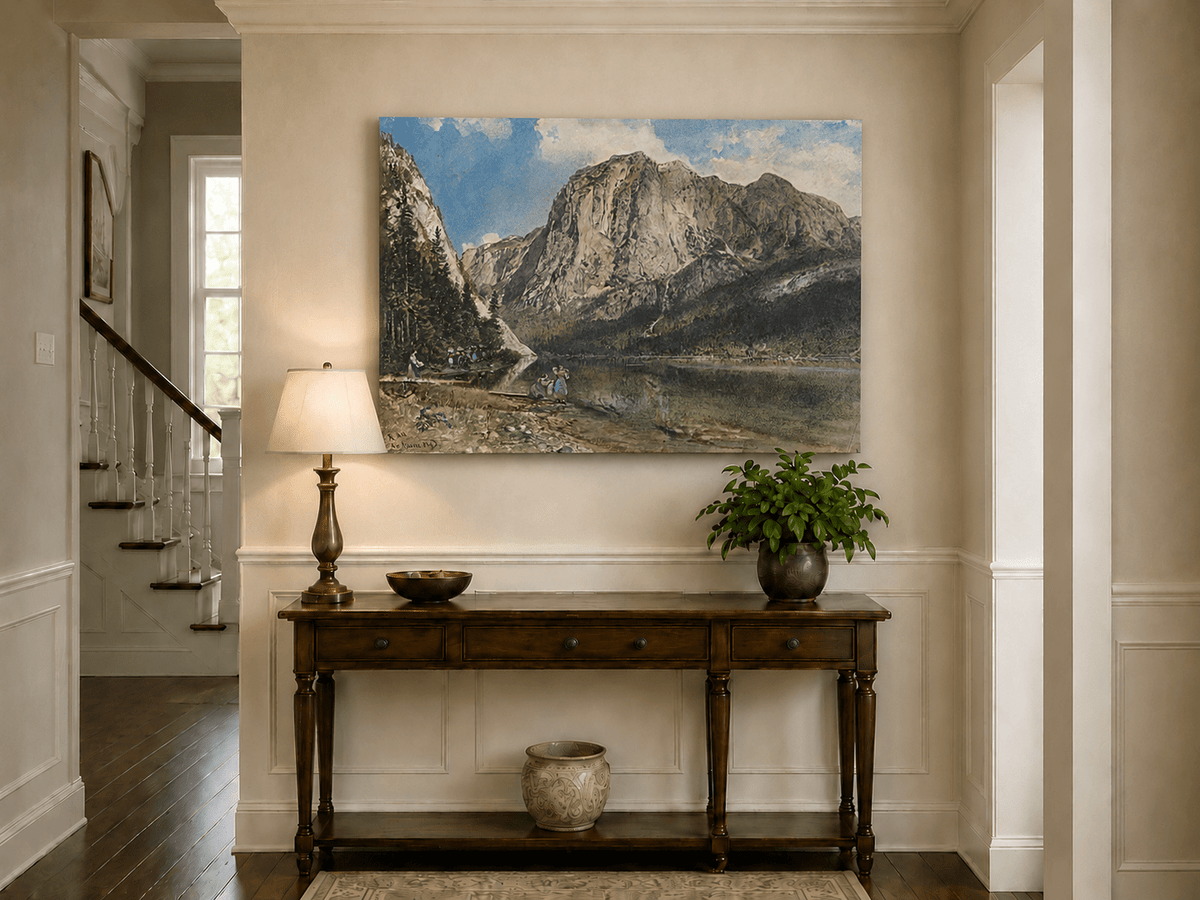 Landscape Oil Painting - Alpine Lake and Majestic Mountain View