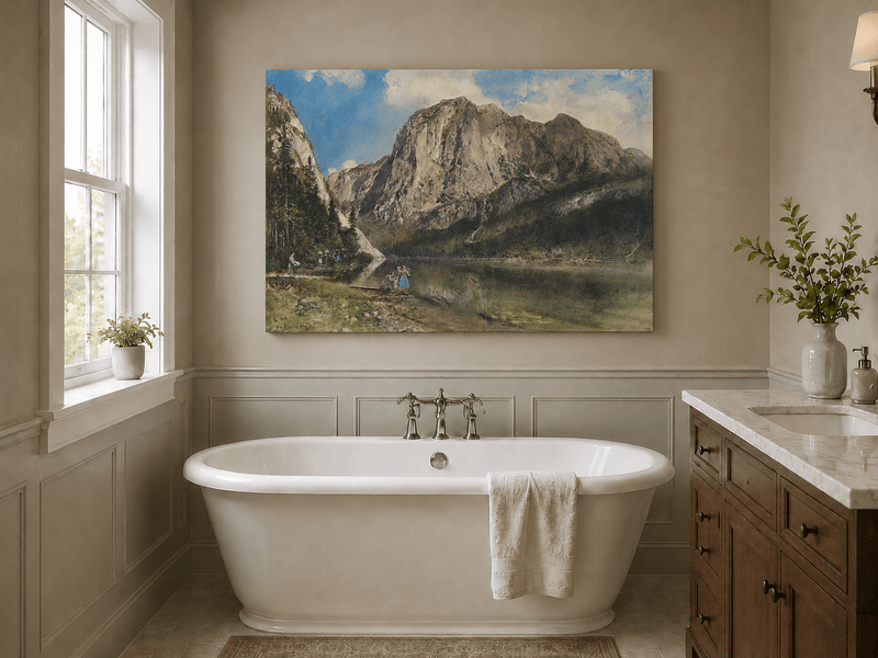 Landscape Oil Painting - Alpine Lake and Majestic Mountain View
