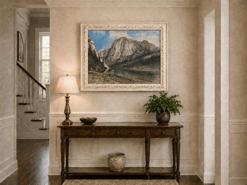 Landscape Oil Painting - Alpine Lake and Majestic Mountain View