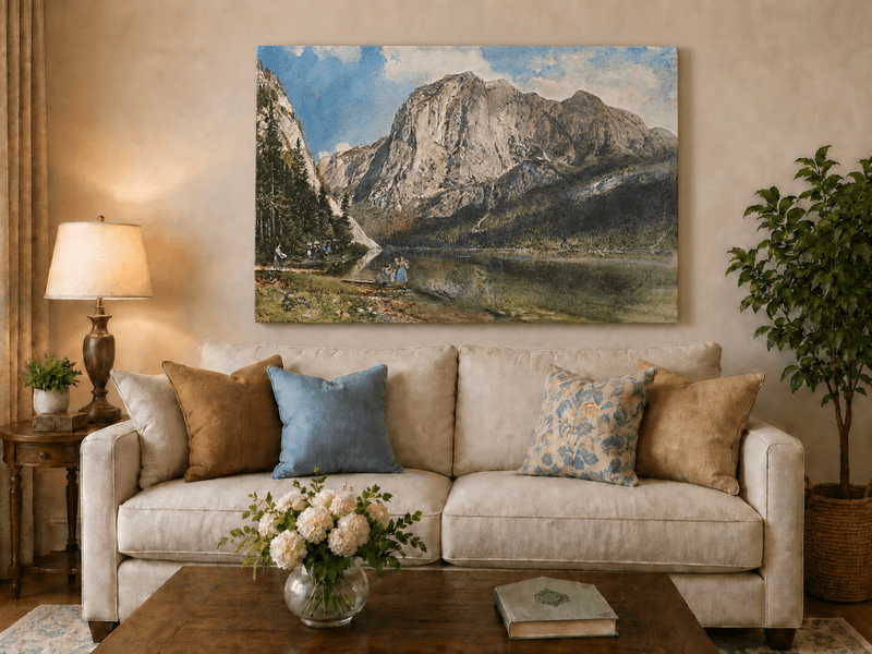 Landscape Oil Painting - Alpine Lake and Majestic Mountain View