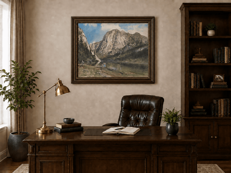 Landscape Oil Painting - Alpine Lake and Majestic Mountain View
