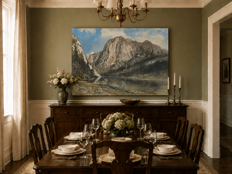 Landscape Oil Painting - Alpine Lake and Majestic Mountain View