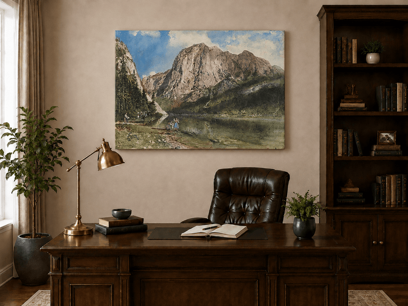 Landscape Oil Painting - Alpine Lake and Majestic Mountain View