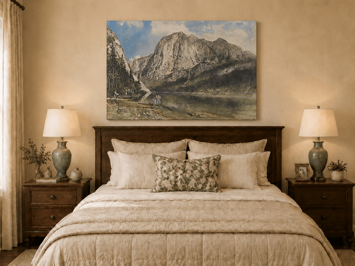 Landscape Oil Painting - Alpine Lake and Majestic Mountain View