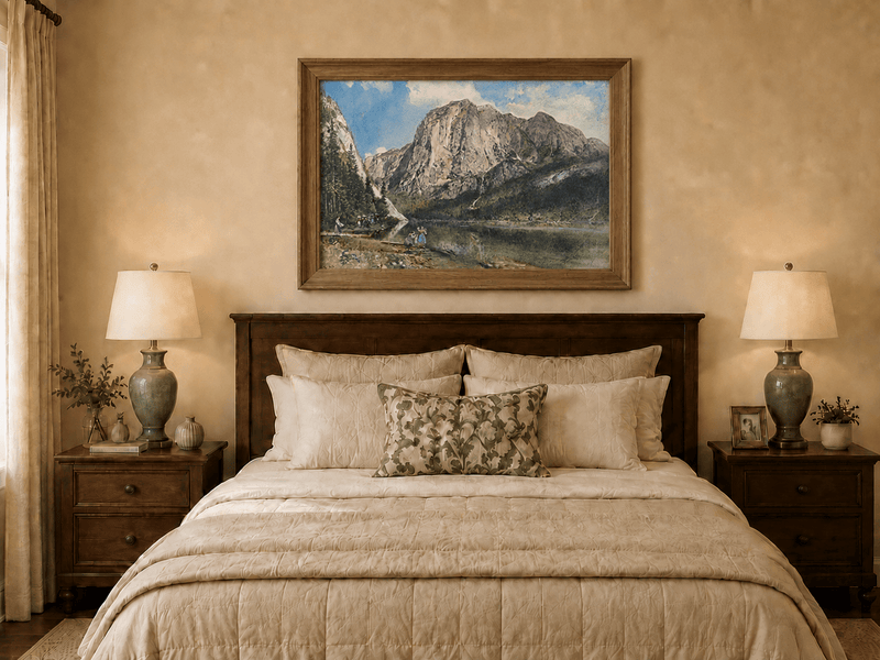 Landscape Oil Painting - Alpine Lake and Majestic Mountain View