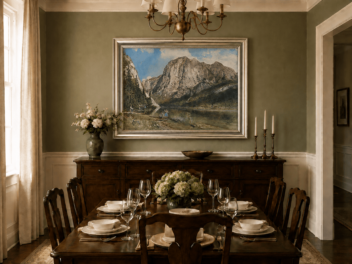 Landscape Oil Painting - Alpine Lake and Majestic Mountain View