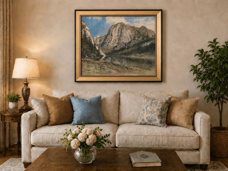 Landscape Oil Painting - Alpine Lake and Majestic Mountain View