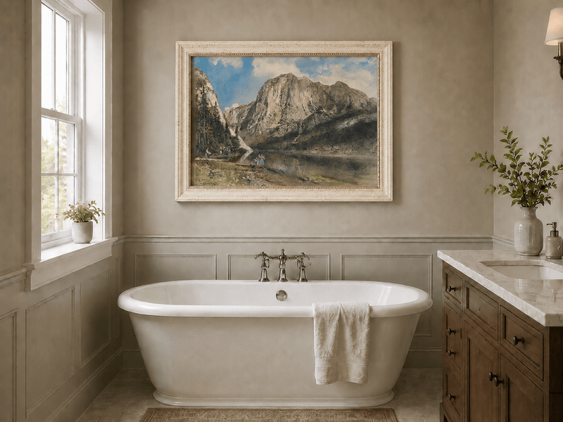 Landscape Oil Painting - Alpine Lake and Majestic Mountain View
