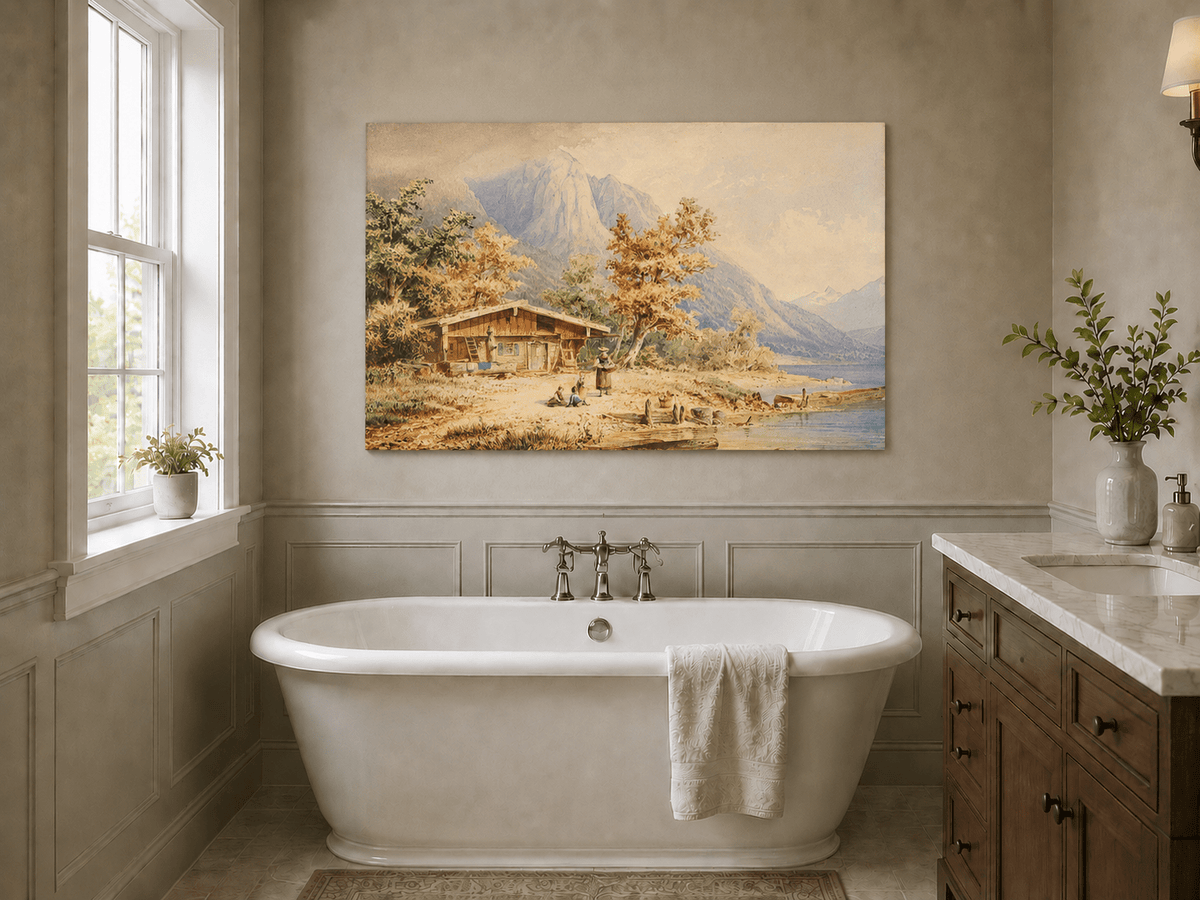 Landscape Oil Painting - Alpine Lake and Mountain Panorama