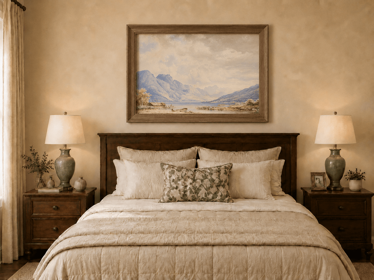 Landscape Oil Painting - Alpine Lake and Mountain Panorama