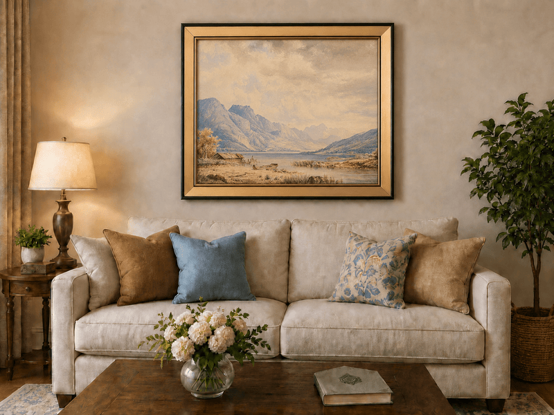Landscape Oil Painting - Alpine Lake and Mountain Panorama