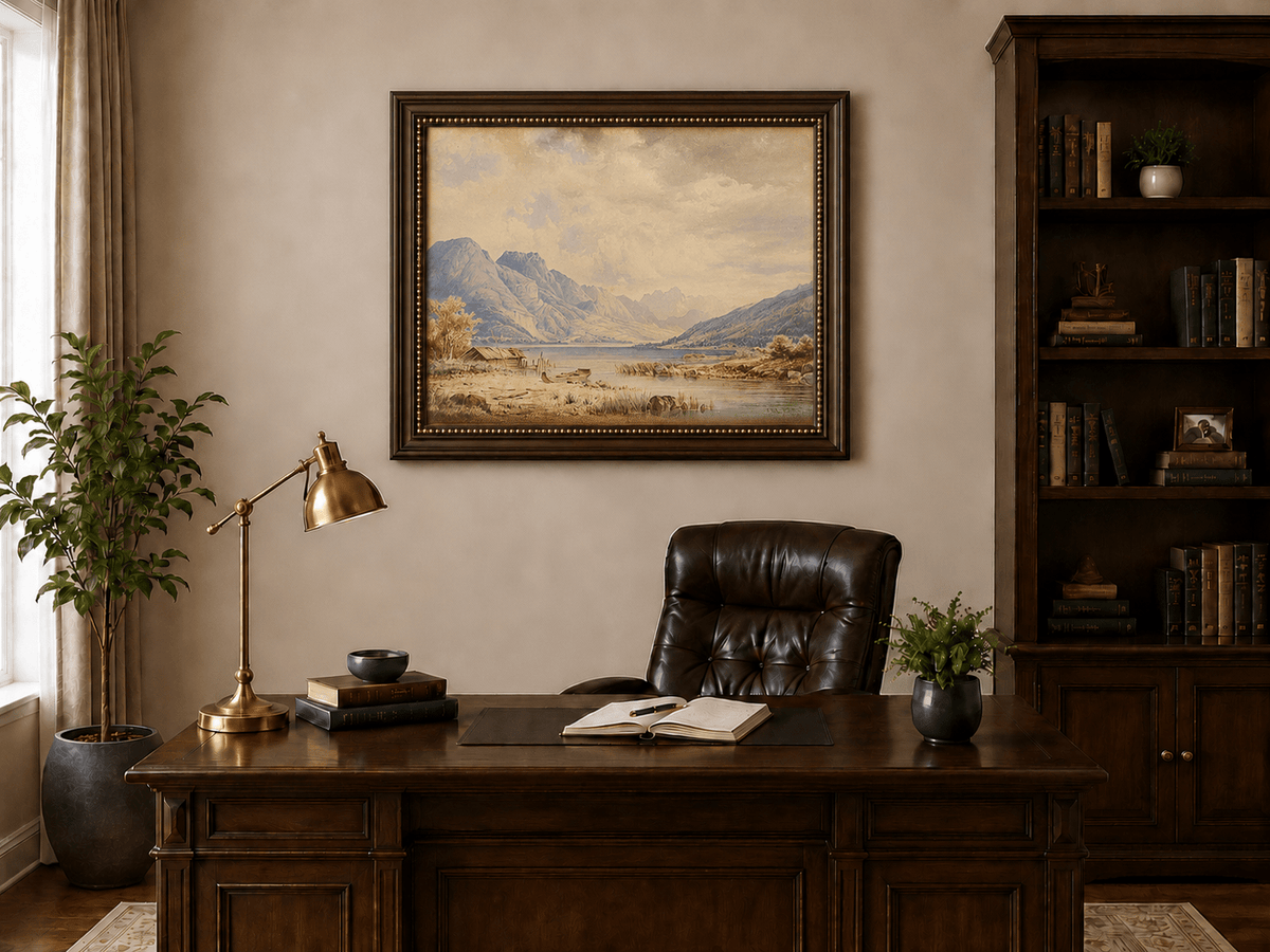 Landscape Oil Painting - Alpine Lake and Mountain Panorama