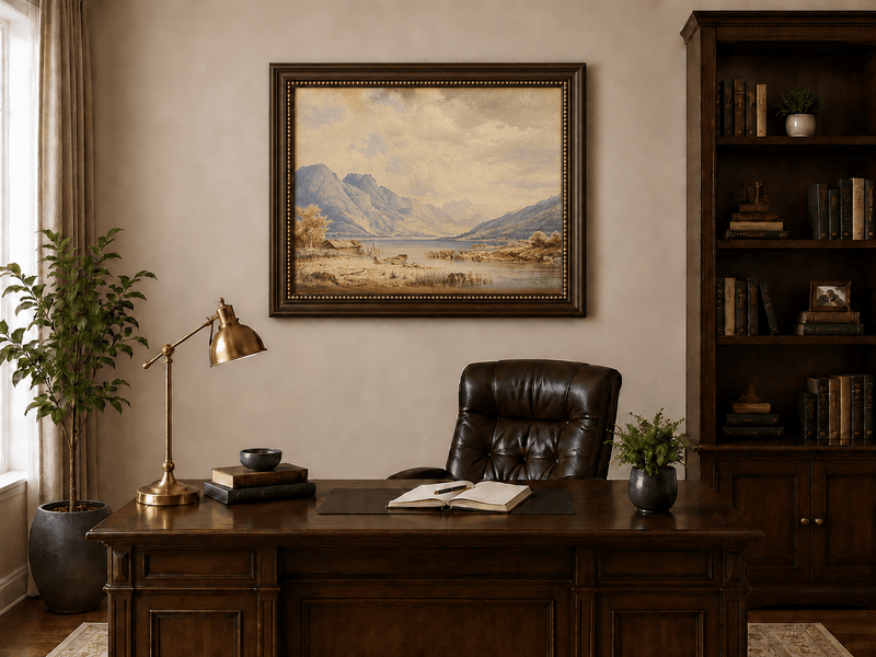 Landscape Oil Painting - Alpine Lake and Mountain Panorama