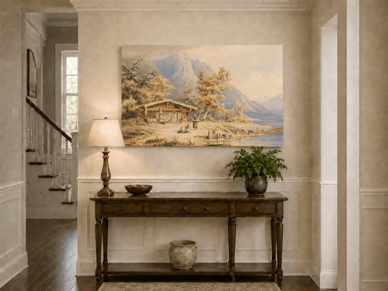 Landscape Oil Painting - Alpine Lake and Mountain Panorama