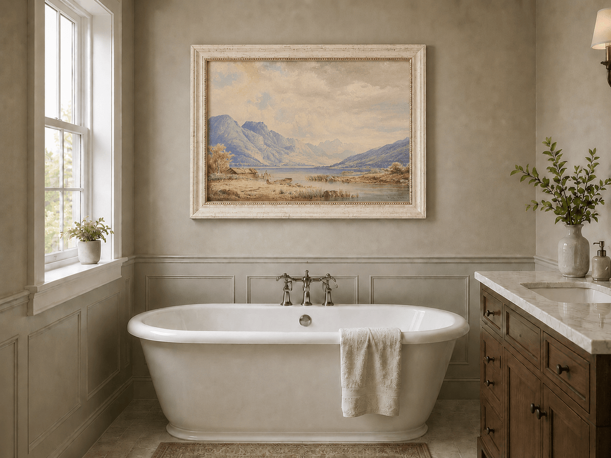 Landscape Oil Painting - Alpine Lake and Mountain Panorama