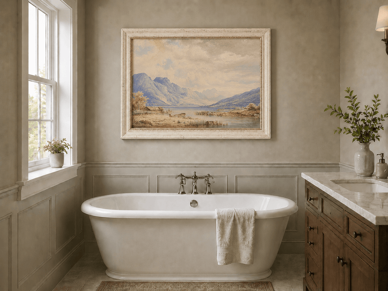 Landscape Oil Painting - Alpine Lake and Mountain Panorama