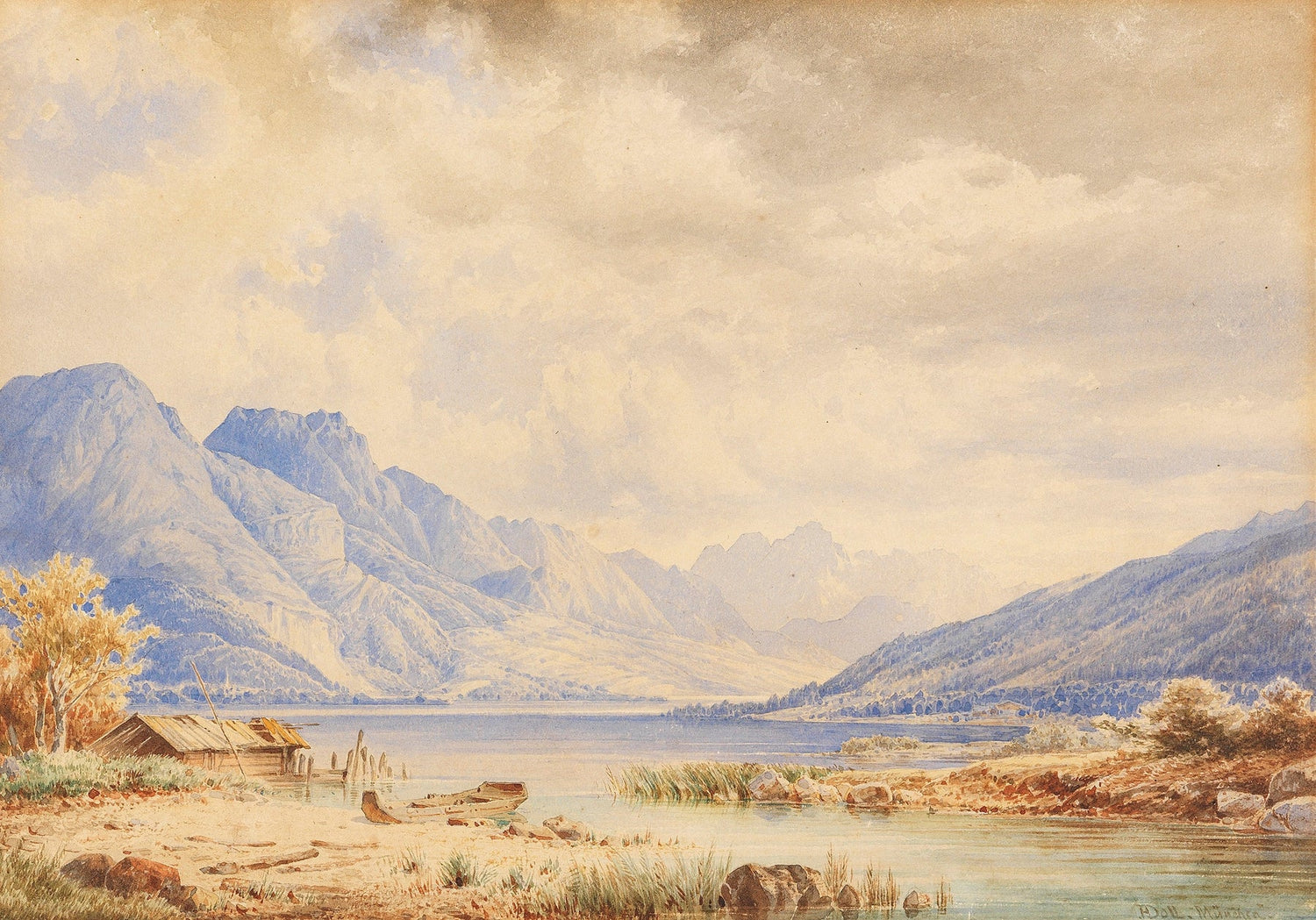 Landscape Oil Painting - Alpine Lake and Mountain Panorama - Oil Painting Haven