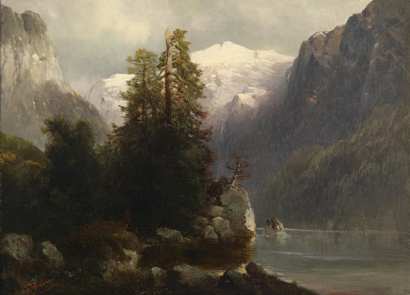 Landscape Oil Painting - Alpine Lake, Snow - Capped Peaks, Forest - Oil Painting Haven
