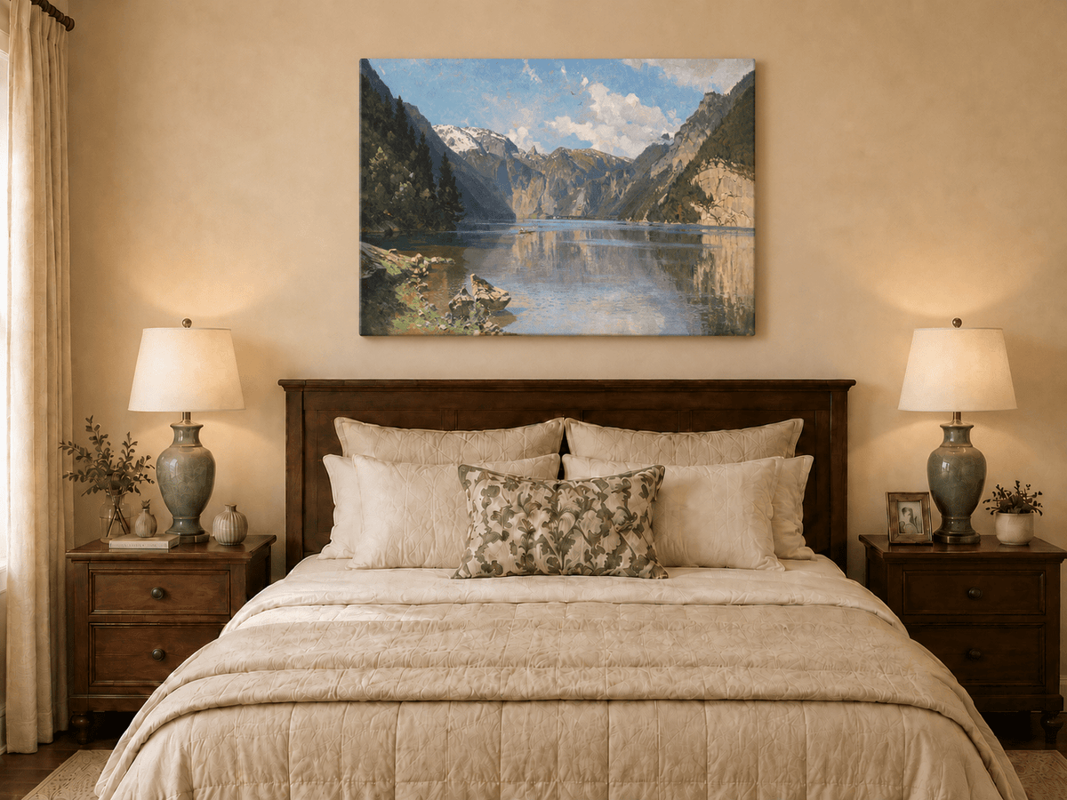 Peinture à l'huile de paysage - Gouffre rocheux spectaculaire avec personnages