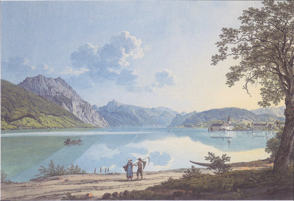 Hand-painted alpine lake with mountain reflections landscape oil painting on canvas
