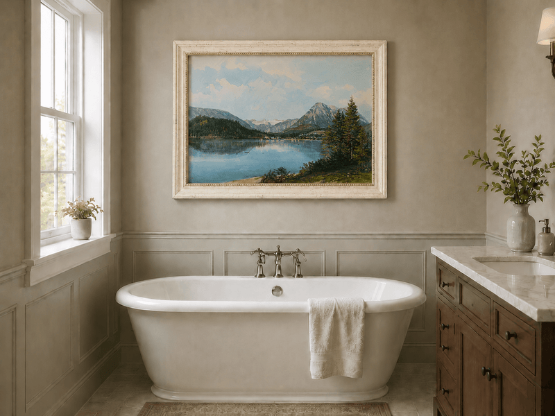 Landscape Oil Painting - Alpine Lake with Pine Trees and Peaks