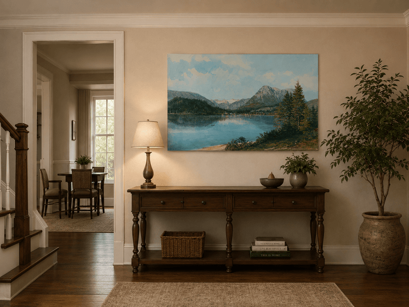 Landscape Oil Painting - Alpine Lake with Pine Trees and Peaks