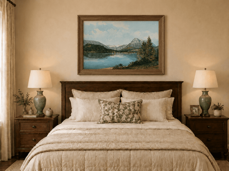 Landscape Oil Painting - Alpine Lake with Pine Trees and Peaks