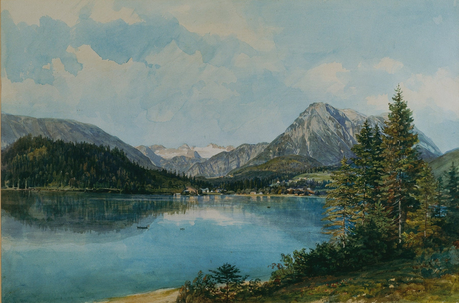 Landscape Oil Painting - Alpine Lake with Pine Trees and Peaks - Oil Painting Haven