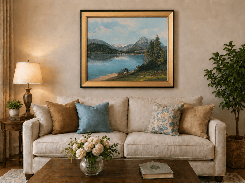 Landscape Oil Painting - Alpine Lake with Pine Trees and Peaks