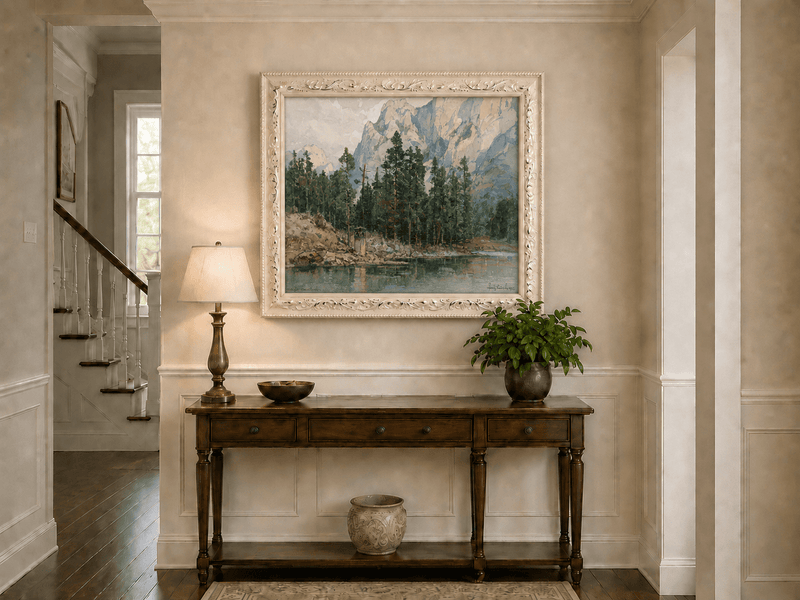 Landscape Oil Painting - Alpine Lake with Pines and Cliffs