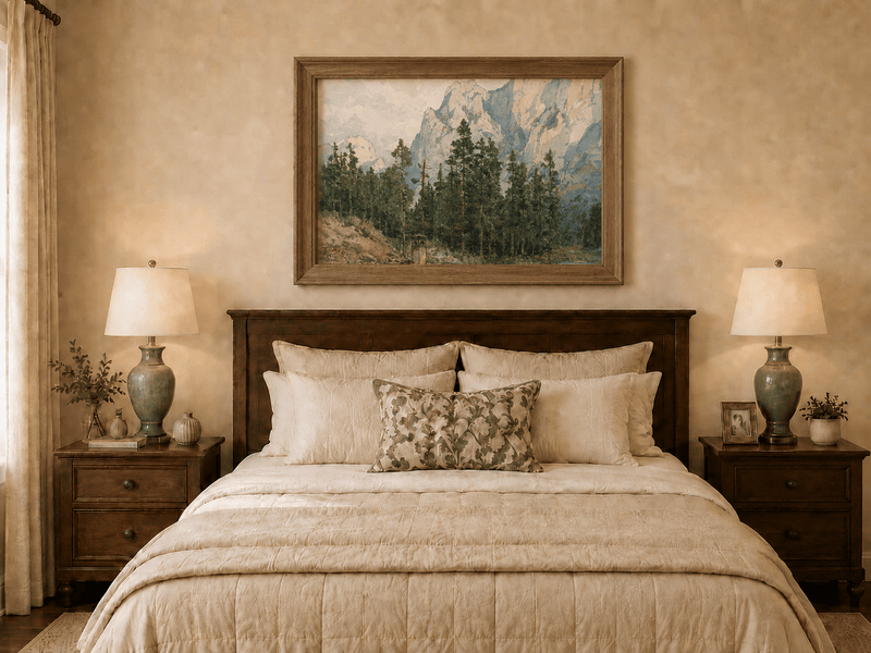 Landscape Oil Painting - Alpine Lake with Pines and Cliffs