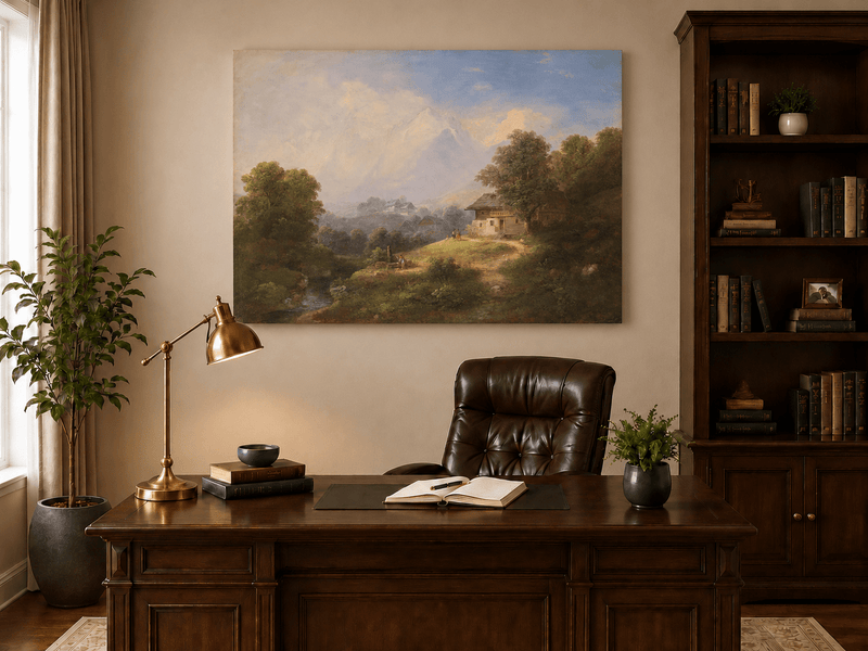 Landscape Oil Painting - Alpine Mountain Cottage