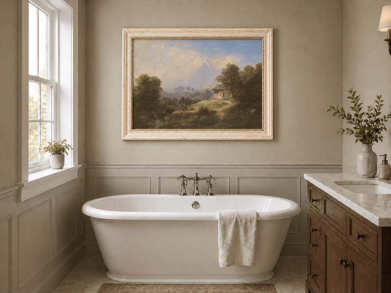 Landscape Oil Painting - Alpine Mountain Cottage