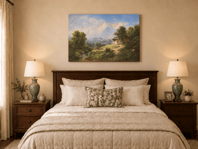 Landscape Oil Painting - Alpine Mountain Cottage