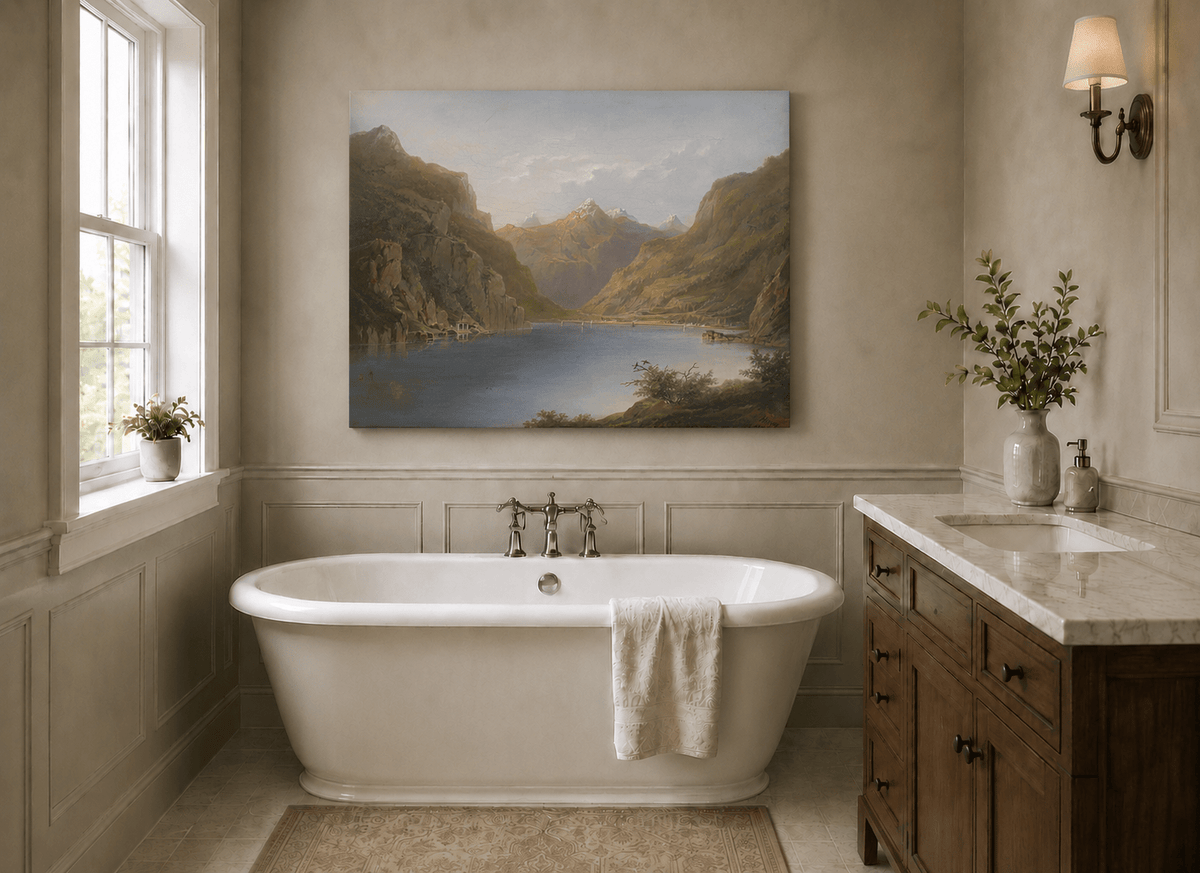 Landscape Oil Painting - Alpine Mountain Lake with Snow Peaks