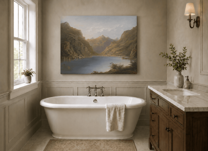 Landscape Oil Painting - Alpine Mountain Lake with Snow Peaks