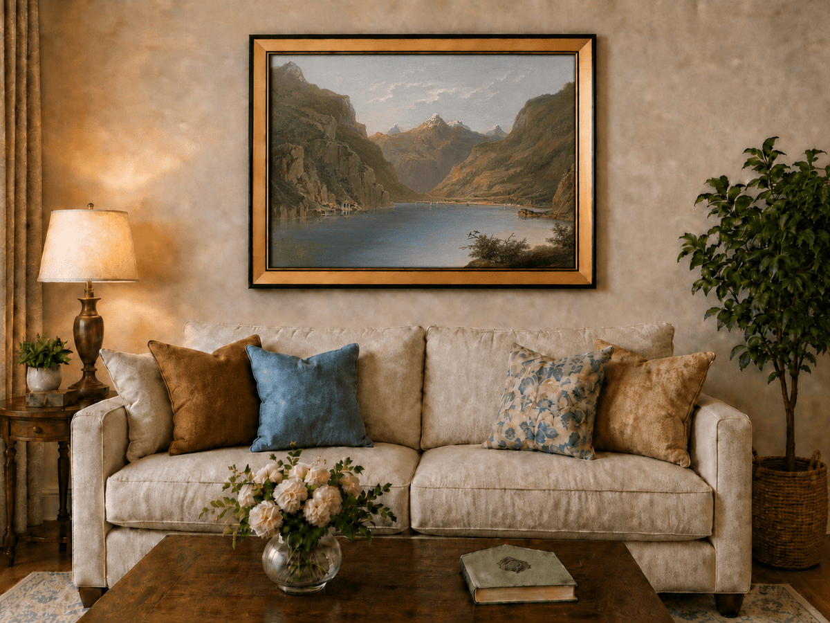 Landscape Oil Painting - Alpine Mountain Lake with Snow Peaks