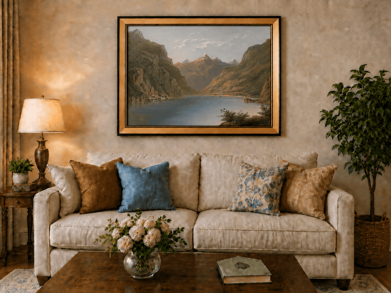 Landscape Oil Painting - Alpine Mountain Lake with Snow Peaks
