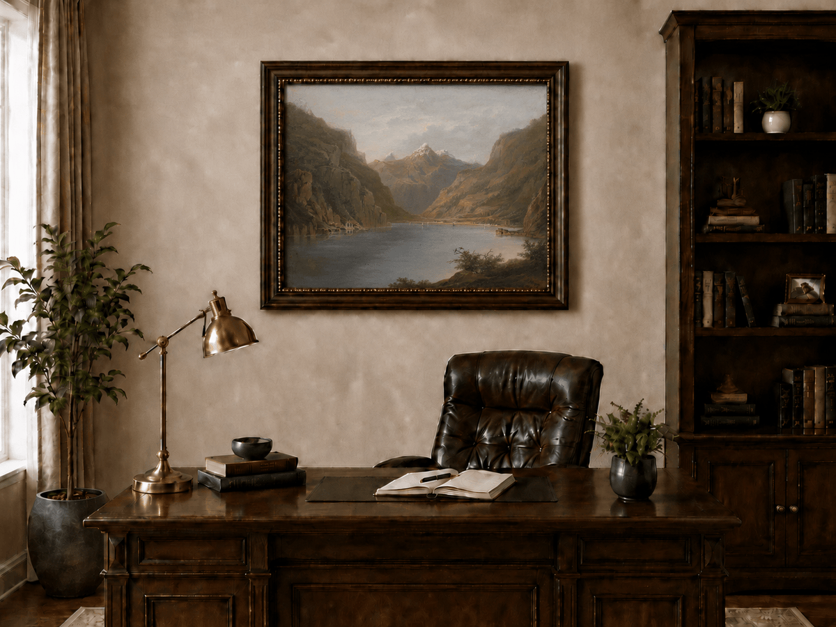 Landscape Oil Painting - Alpine Mountain Lake with Snow Peaks