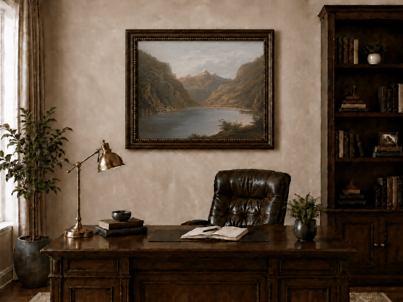 Landscape Oil Painting - Alpine Mountain Lake with Snow Peaks