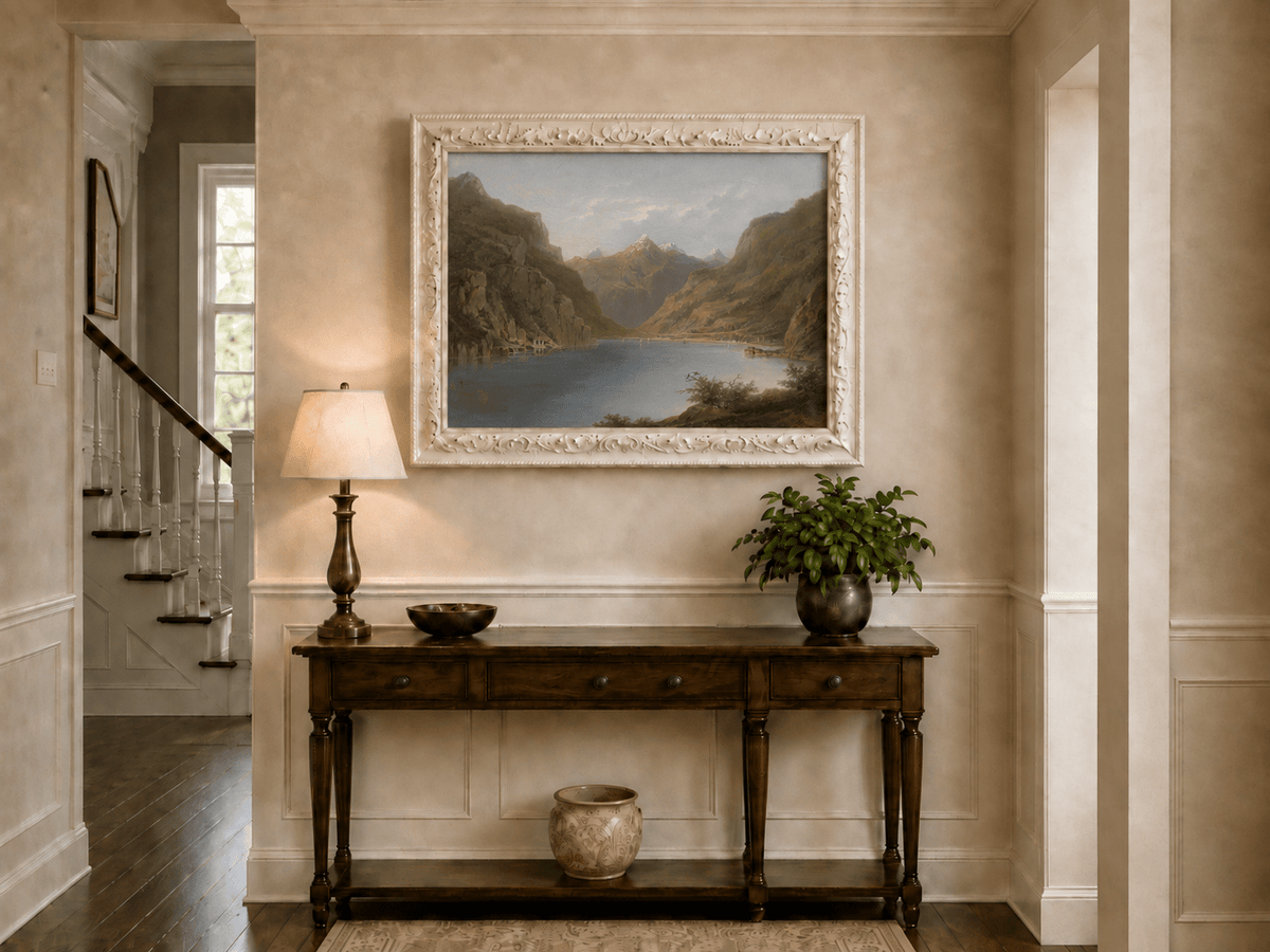 Landscape Oil Painting - Alpine Mountain Lake with Snow Peaks