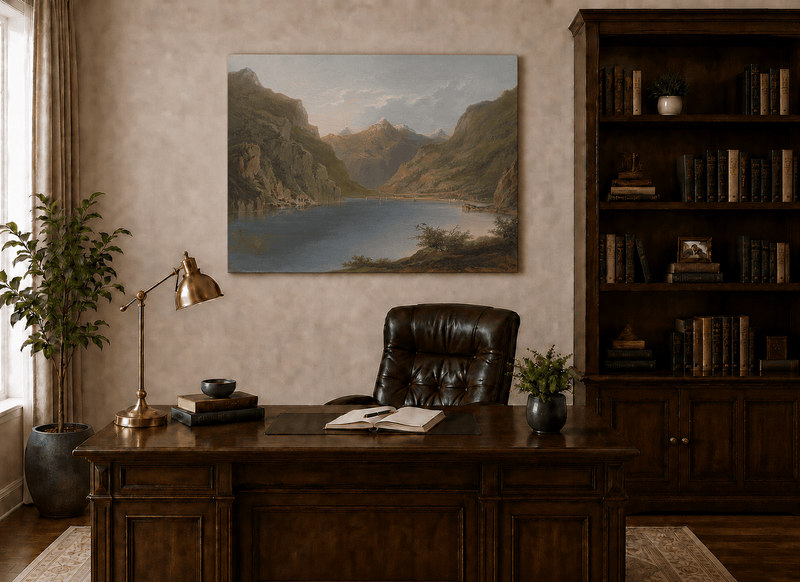 Landscape Oil Painting - Alpine Mountain Lake with Snow Peaks