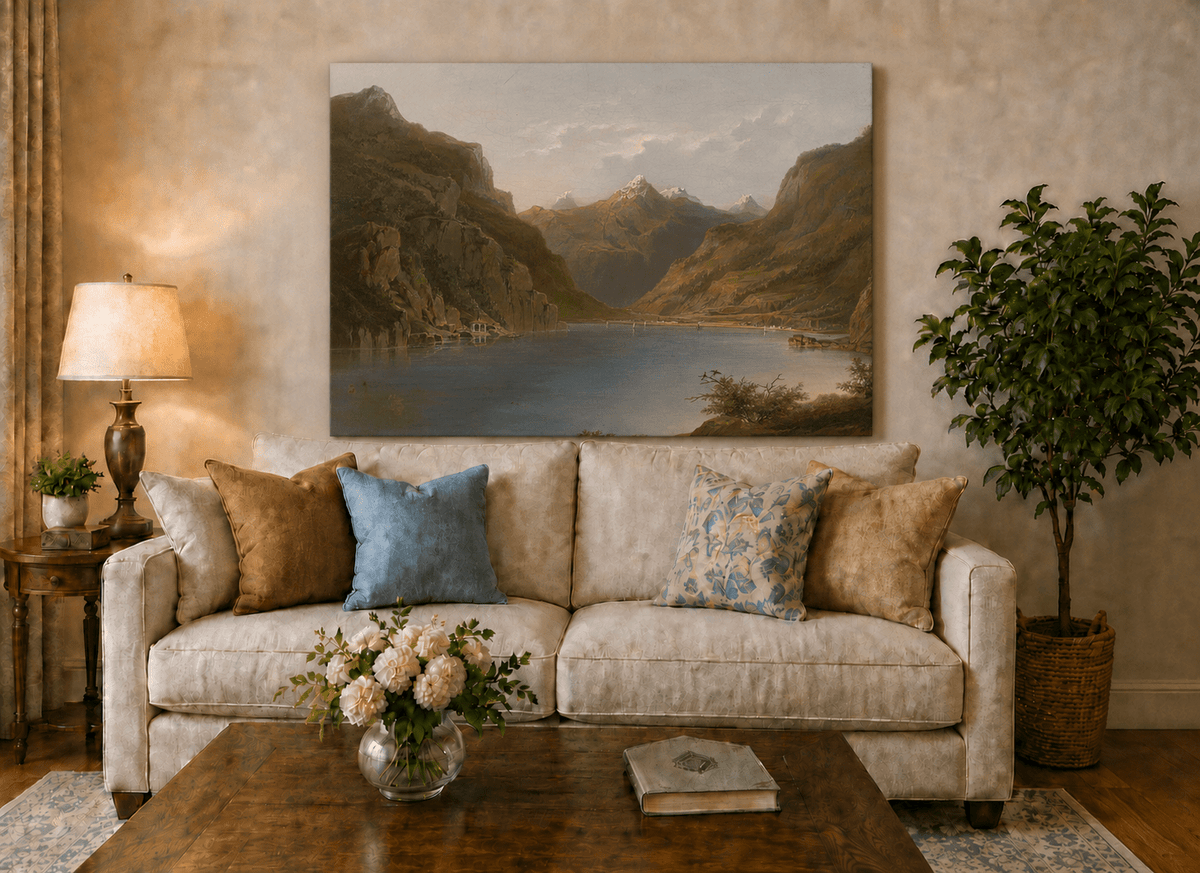 Landscape Oil Painting - Alpine Mountain Lake with Snow Peaks