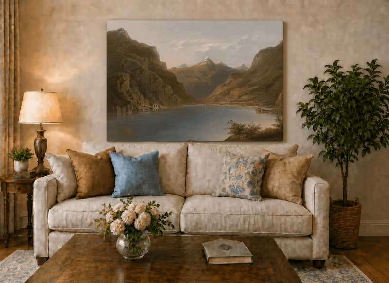 Landscape Oil Painting - Alpine Mountain Lake with Snow Peaks