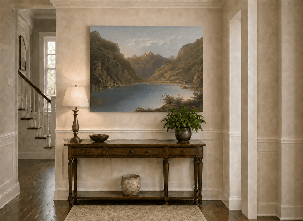 Landscape Oil Painting - Alpine Mountain Lake with Snow Peaks