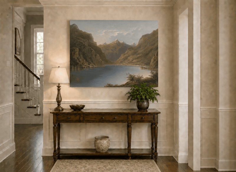 Landscape Oil Painting - Alpine Mountain Lake with Snow Peaks