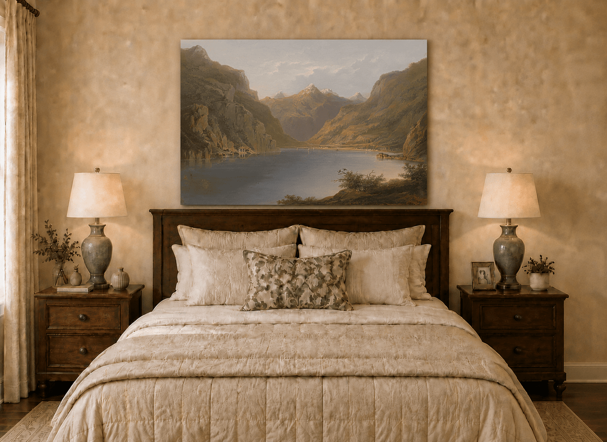 Landscape Oil Painting - Alpine Mountain Lake with Snow Peaks